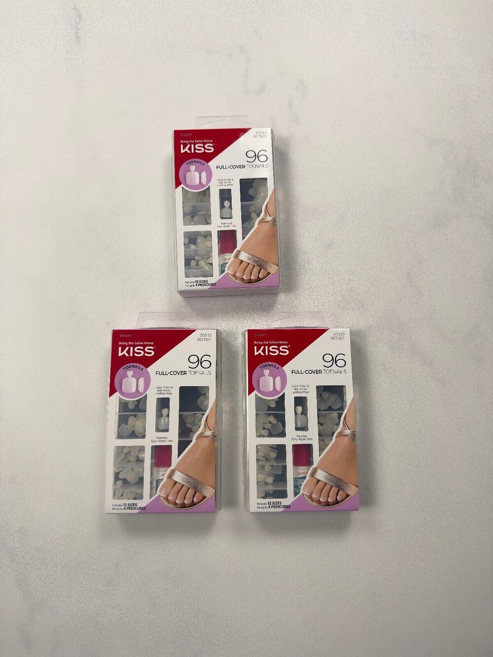 Kiss 96 Full-Cover Toenails Clear Short Pack of 3 - NWT